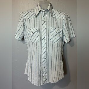 Vtg The Hustler Collection Mens Pearl Snap Shirt Small Blue Western Short Sleeve
